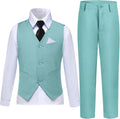 Mint Green Boys Vest Suit Set with Dress Shirt Tie - Formal