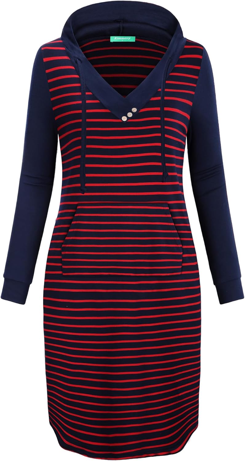 Kimmery Long Sleeve Dress for Women with Kangaroo Pocket