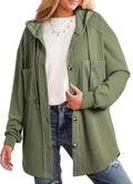 SHEWIN Womens Shacket Hooded Loose Long Sleeve Button Down Coat