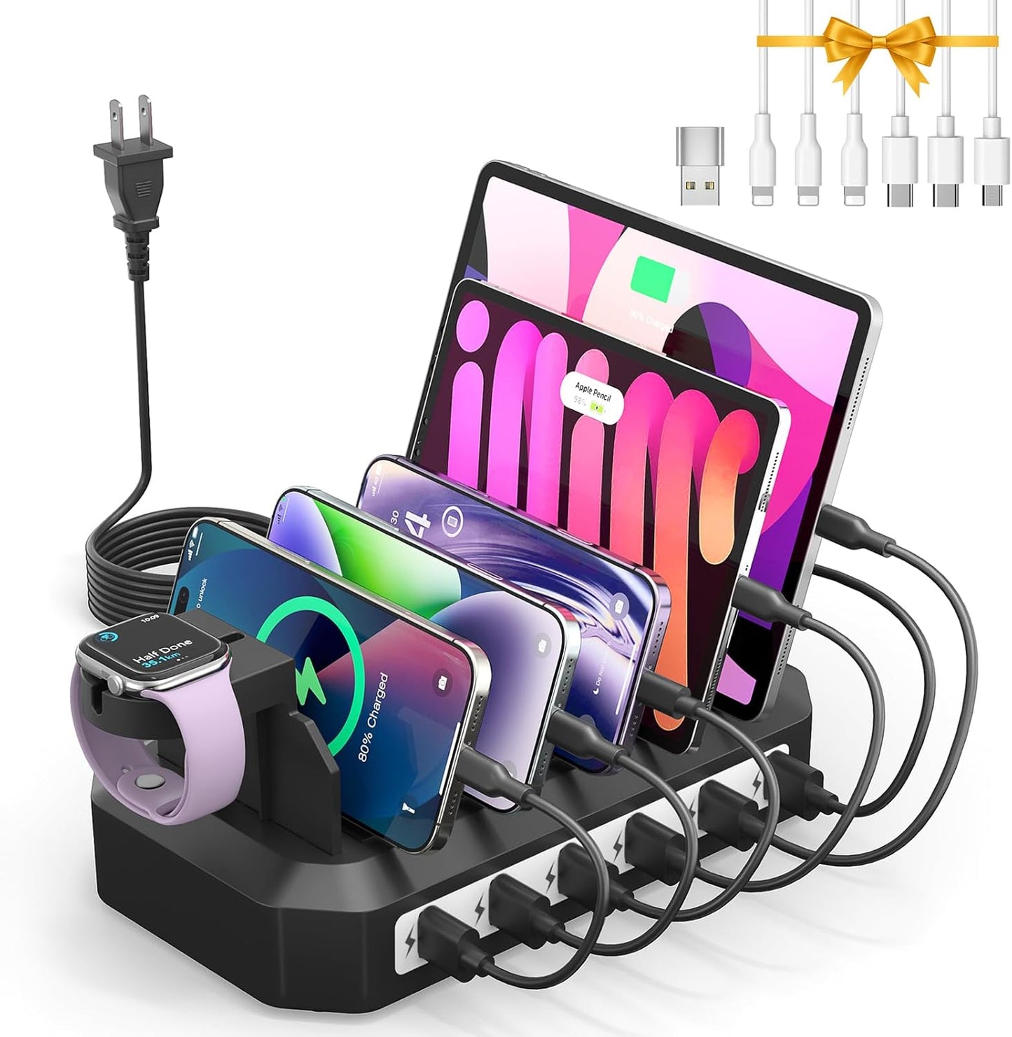 6 Port USB Charging Station for Multiple Devices - Family Organizer