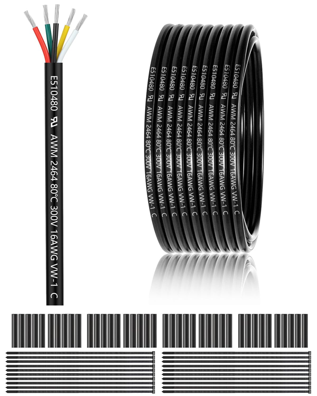 16 Gauge 5 Conductor Electrical Wire for LED Lighting and More