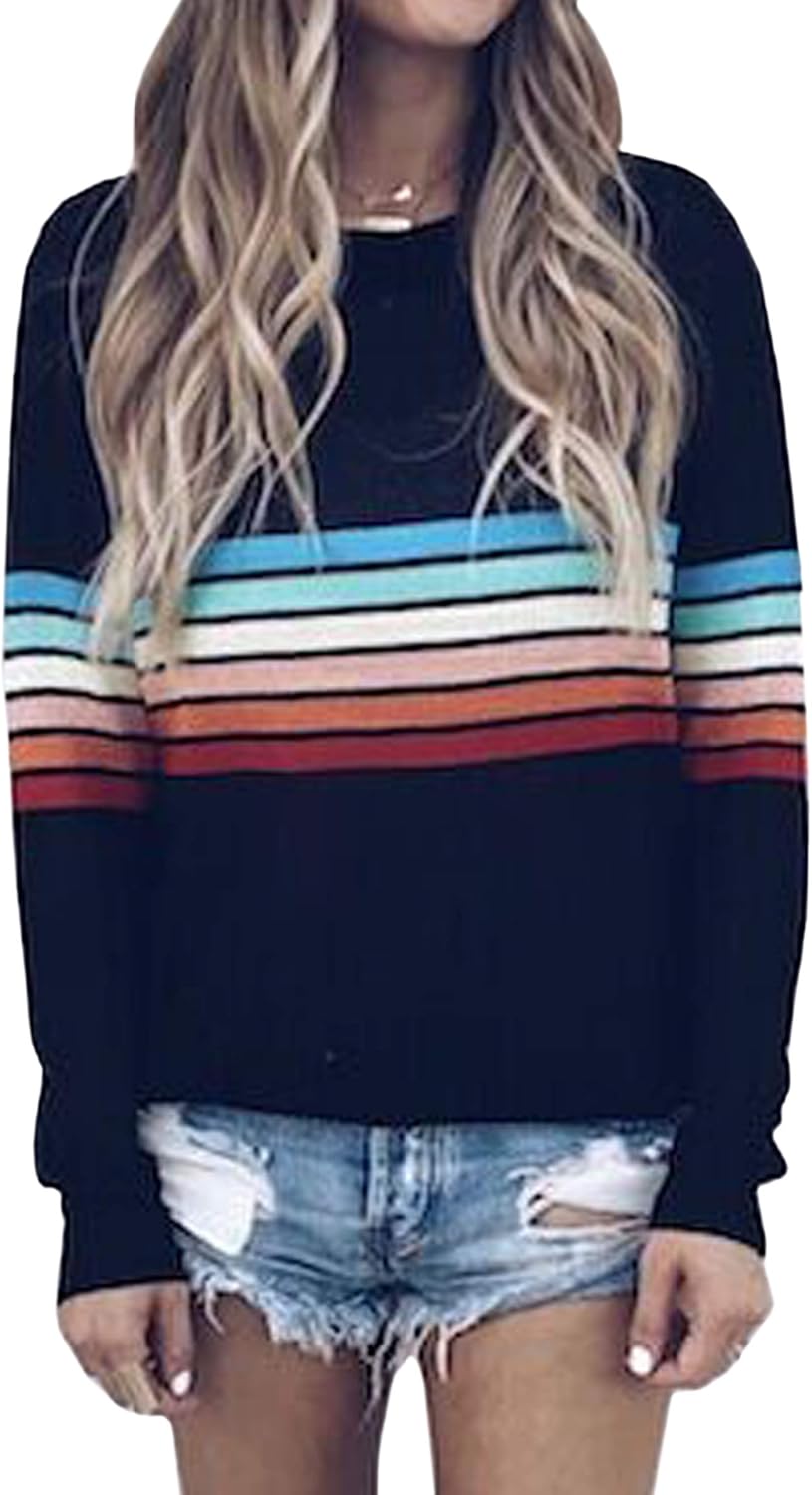 ECOWISH Women's Colorful Striped Sweater for Casual Wear