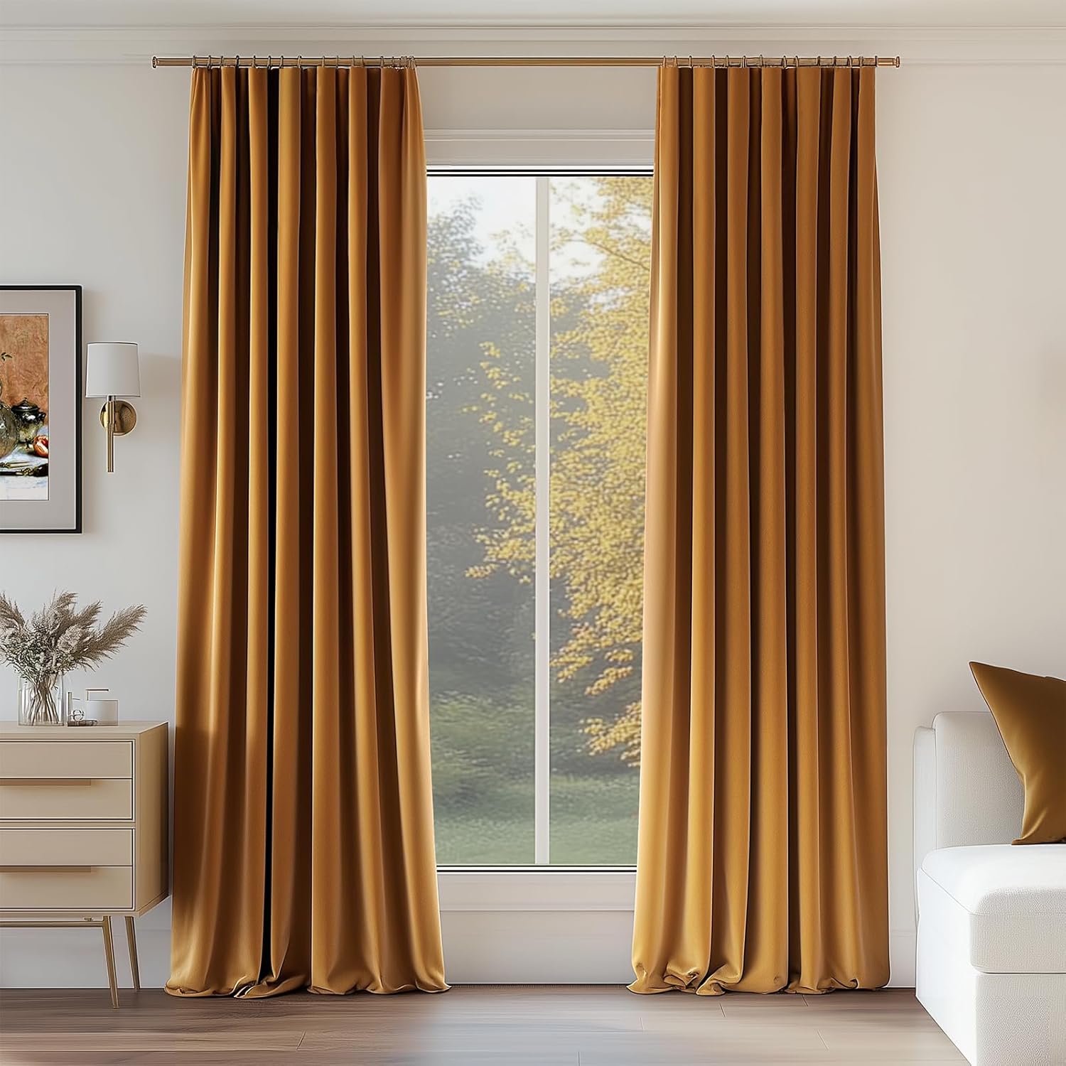 Topfinel Velvet Blackout Curtains for Large Windows 108 in Long