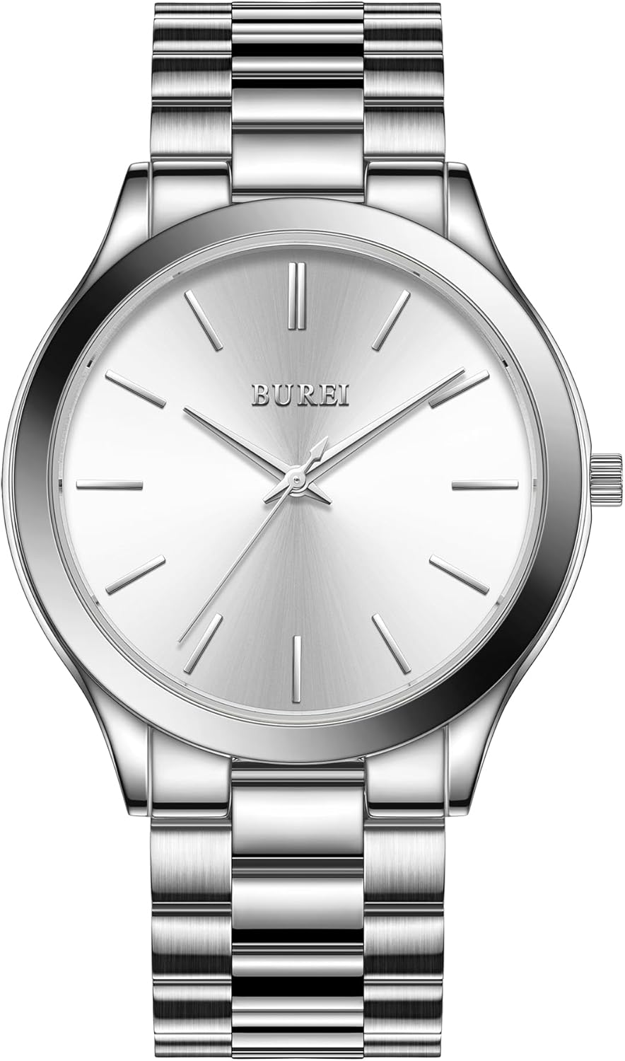 BUREI Men Watches Fashion Analog Stainless Steel Quartz Waterproof
