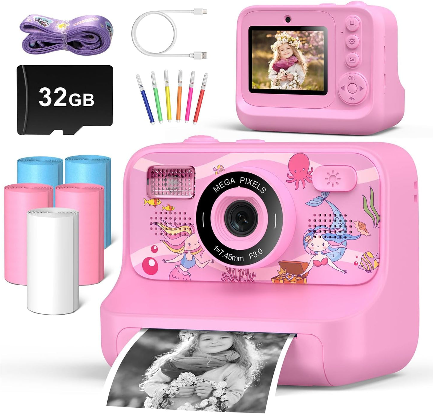 Instant Print Camera for Kids Age 3-12 with 1080P HD Video