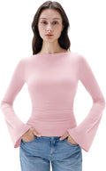 SUUKSESS Women Crew Neck Bell Sleeve Tops - Slim Fit Going Out Tee