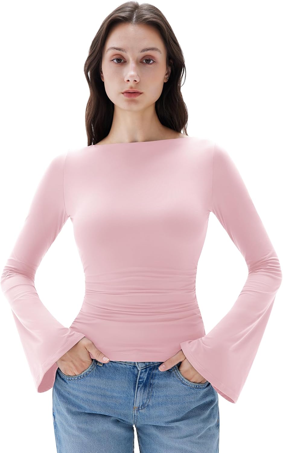 SUUKSESS Women Crew Neck Bell Sleeve Tops for Stylish Outings