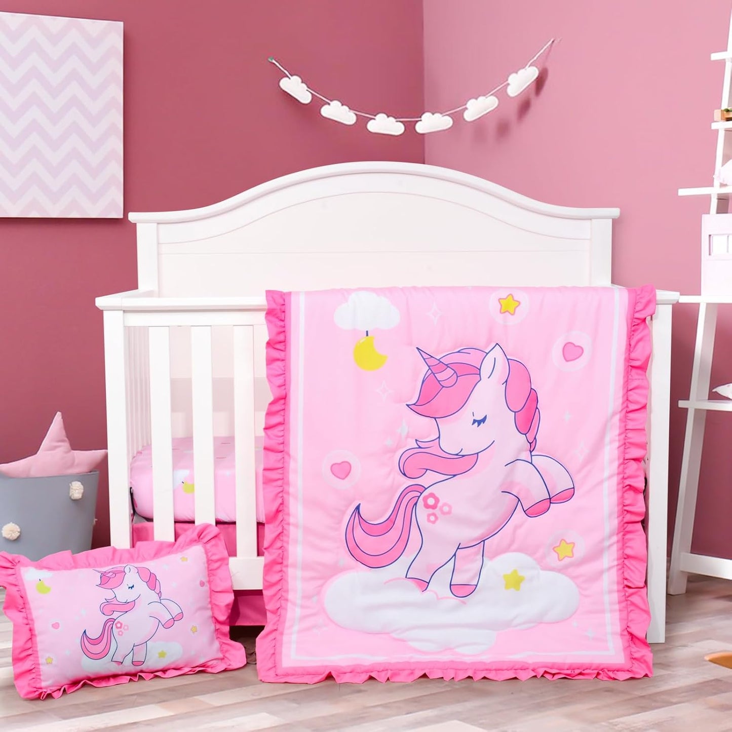 UOMNY Unicorn Baby Girl Crib Bedding Set for Sweet Dreams