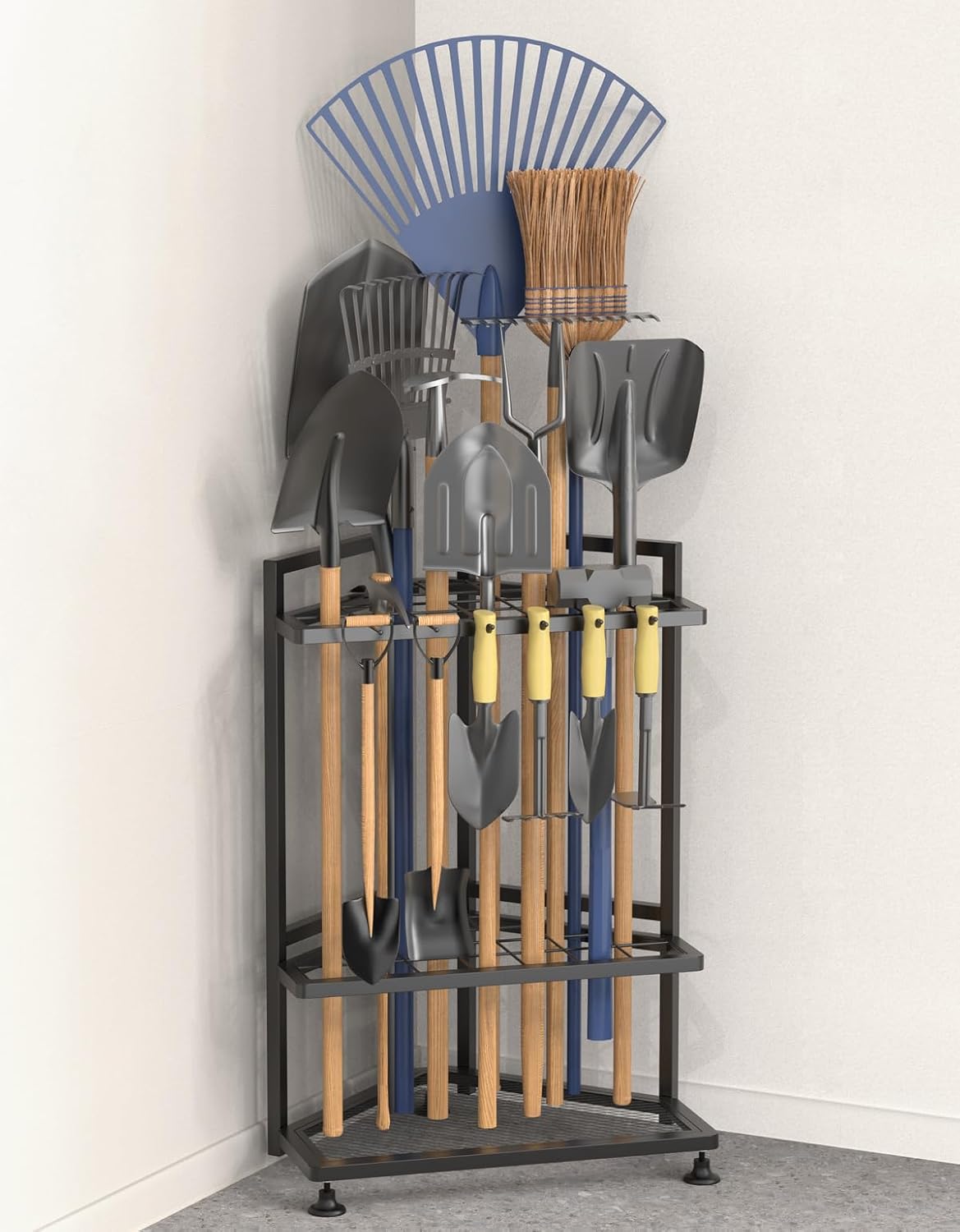 Garden Tool Organizer for Corner - Heavy Duty Steel Storage Rack