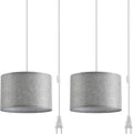 2 Pack Plug in Pendant Light Grey Fabric Shade - 15ft Cord