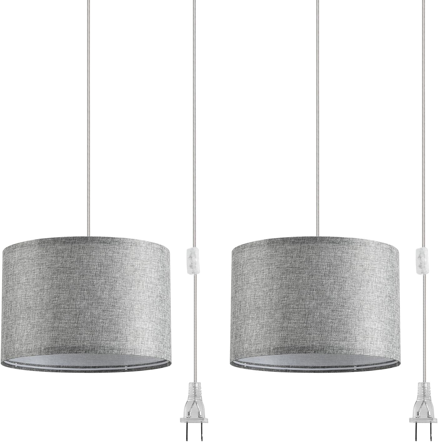 2 Pack Plug in Pendant Light with 15Ft Clear Cord for Home