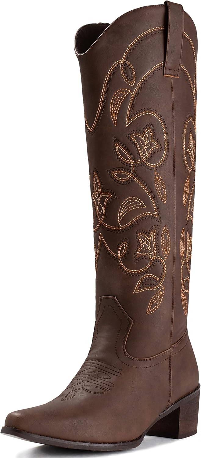 IUV Cowboy Boots for Women with Pointy Toe and Mid Calf Style