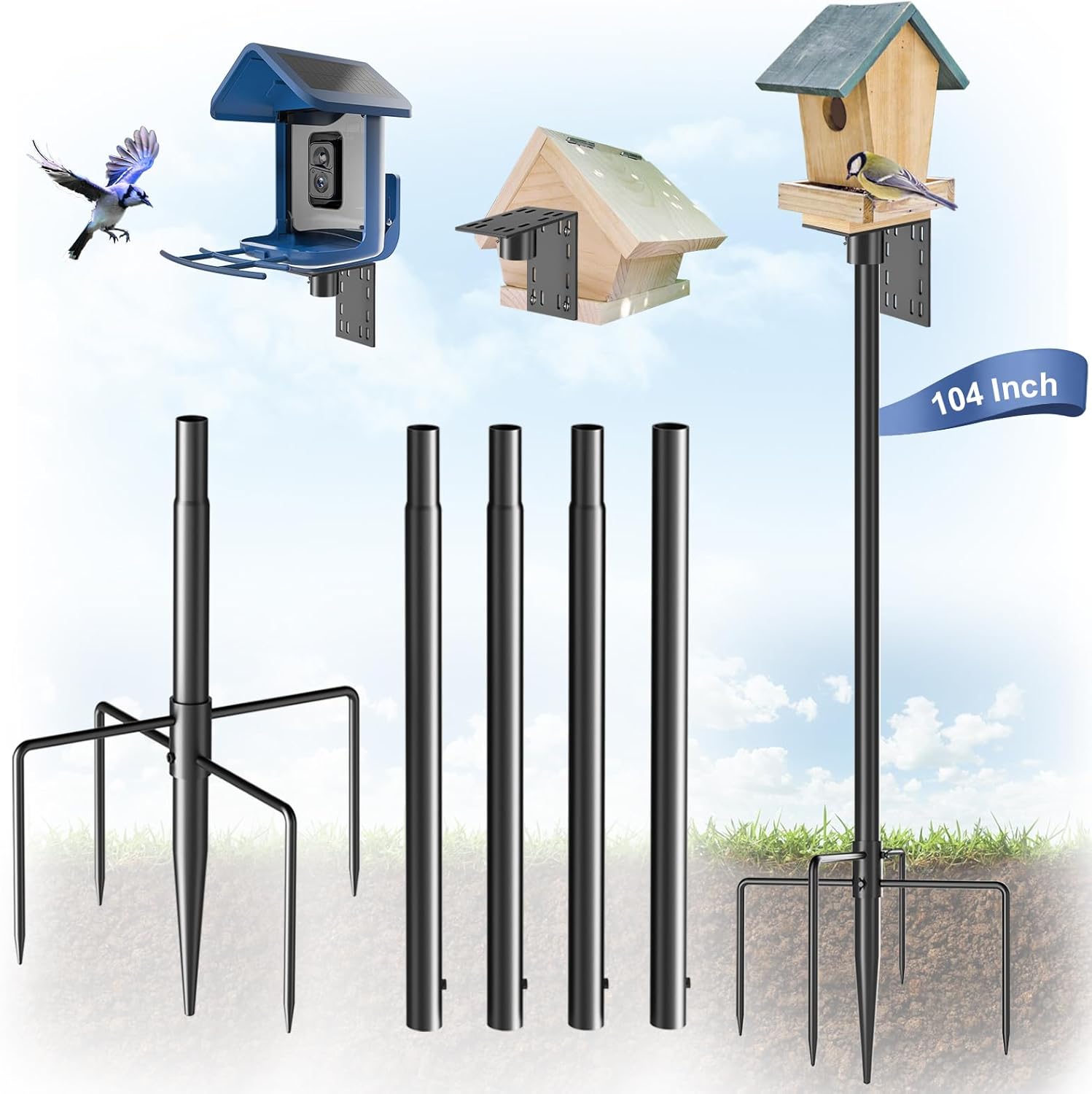 Bird Feeder Pole Stand 104 Inch Height for Outdoor Use