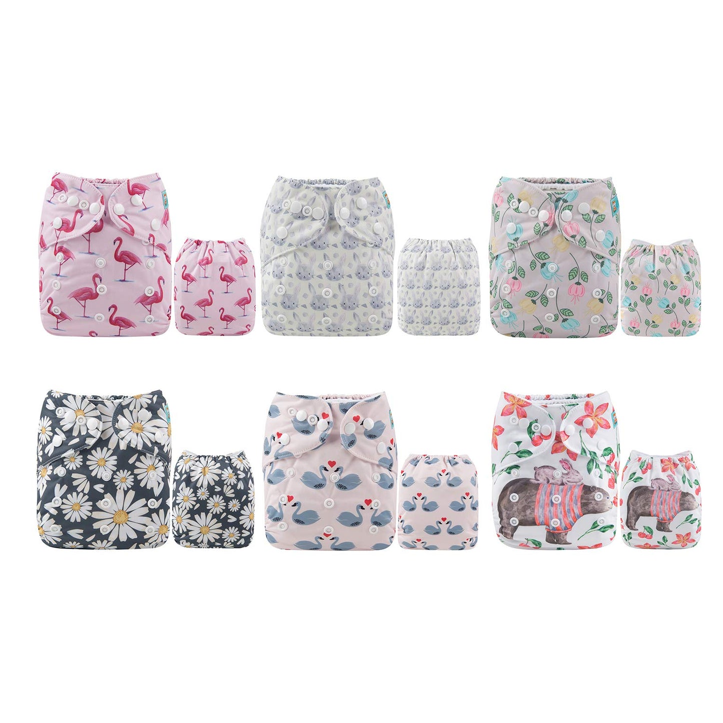 ALVA 6 Pack Cloth Diaper Set: Washable & Reusable for Boys & Girls