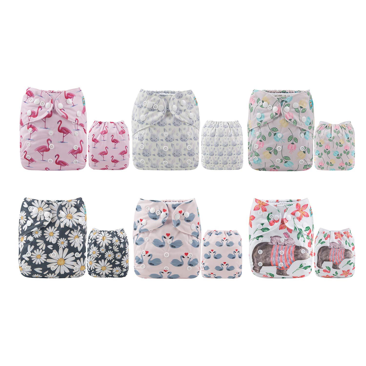 ALVA 6 Pack Cloth Diaper Set: Washable & Reusable for Boys & Girls