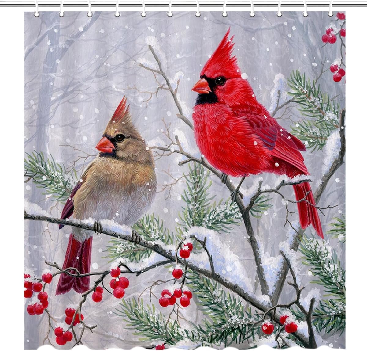 Christmas Cardinal Shower Curtain Set