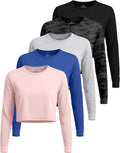 Women's Dry Fit Crop Top 5 Pack - Long Sleeve Crew Neck Active Tee