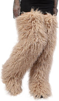 Black Thigh High Fur Boots for Women - Warm Over the Knee Style