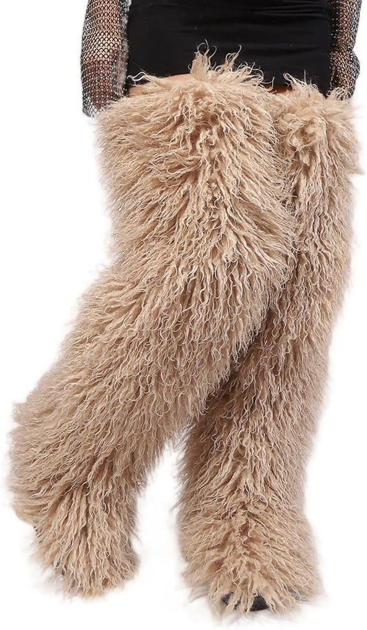 Black Thigh High Fur Boots for Women - Stylish Winter Footwear