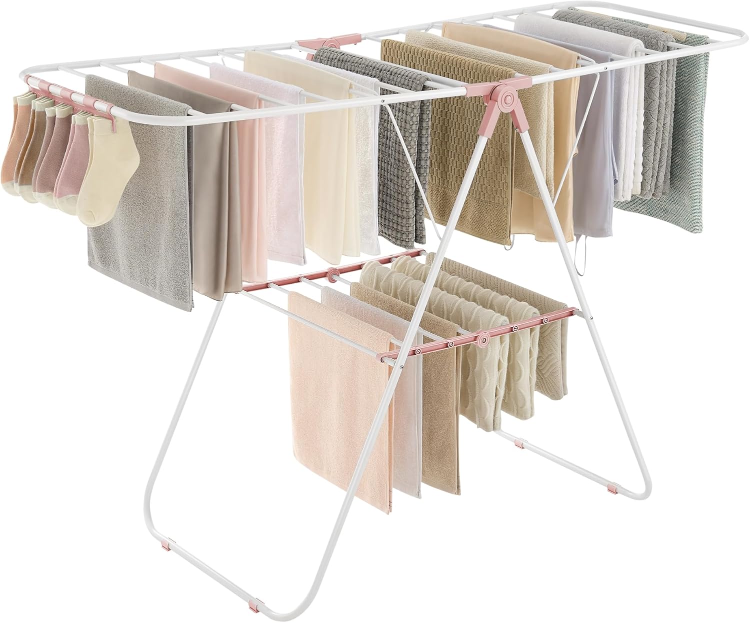 SONGMICS Clothes Drying Rack with Adjustable Gullwings for Easy Use