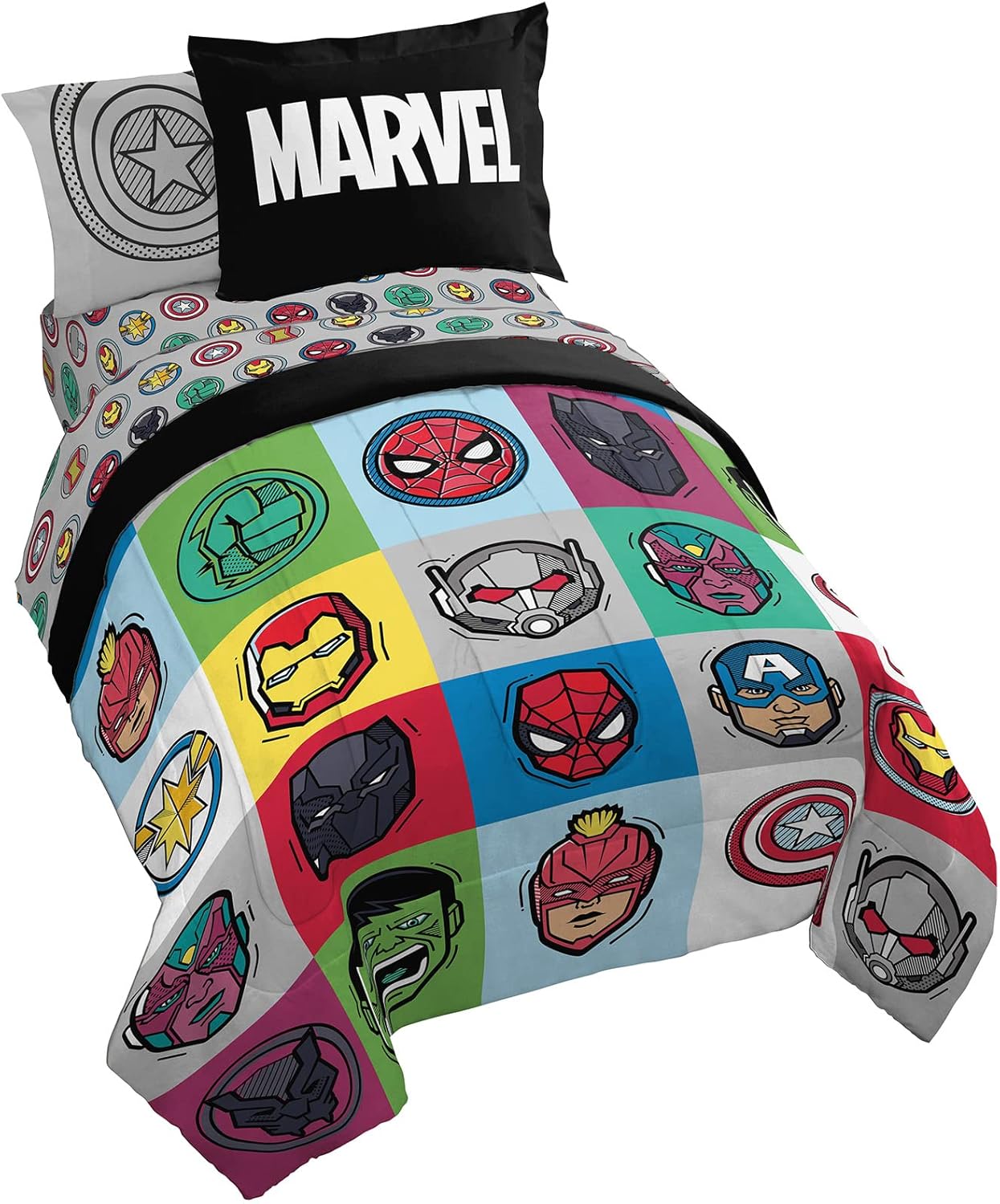 Marvel Avengers Pop 7 Piece Full Size Bed Set for Kids Rooms