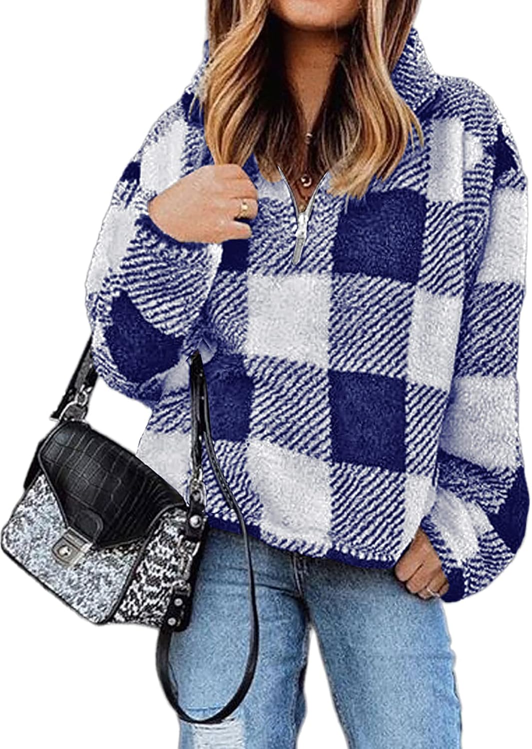 Womens Sweatshirt Sherpa Quarter Zip Pullover for Fall Winter