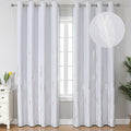 Greyish White Room Darkening Curtains 84 in - Silver Palm Pattern
