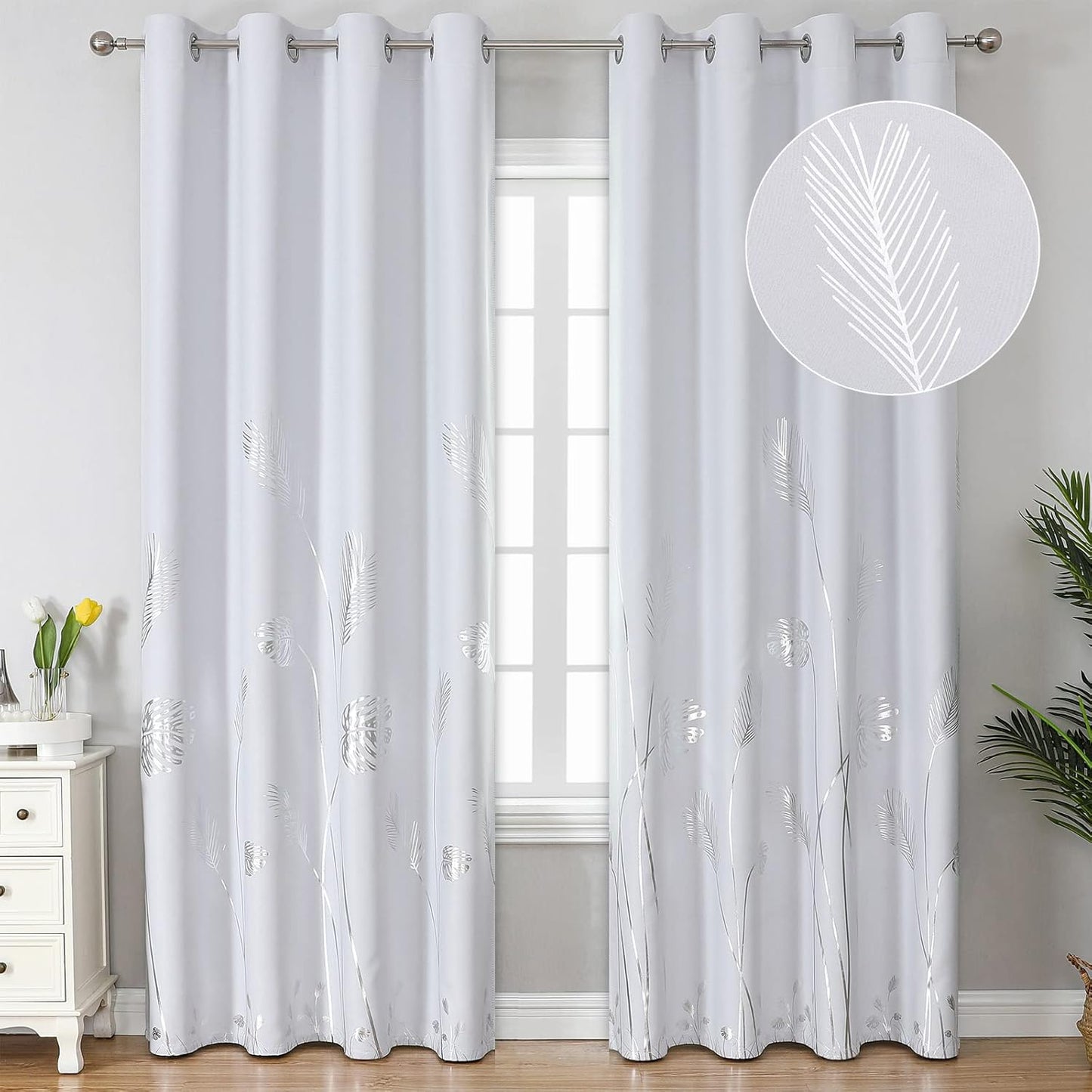 Estelar Textiler Greyish White Room Darkening Curtains for Home