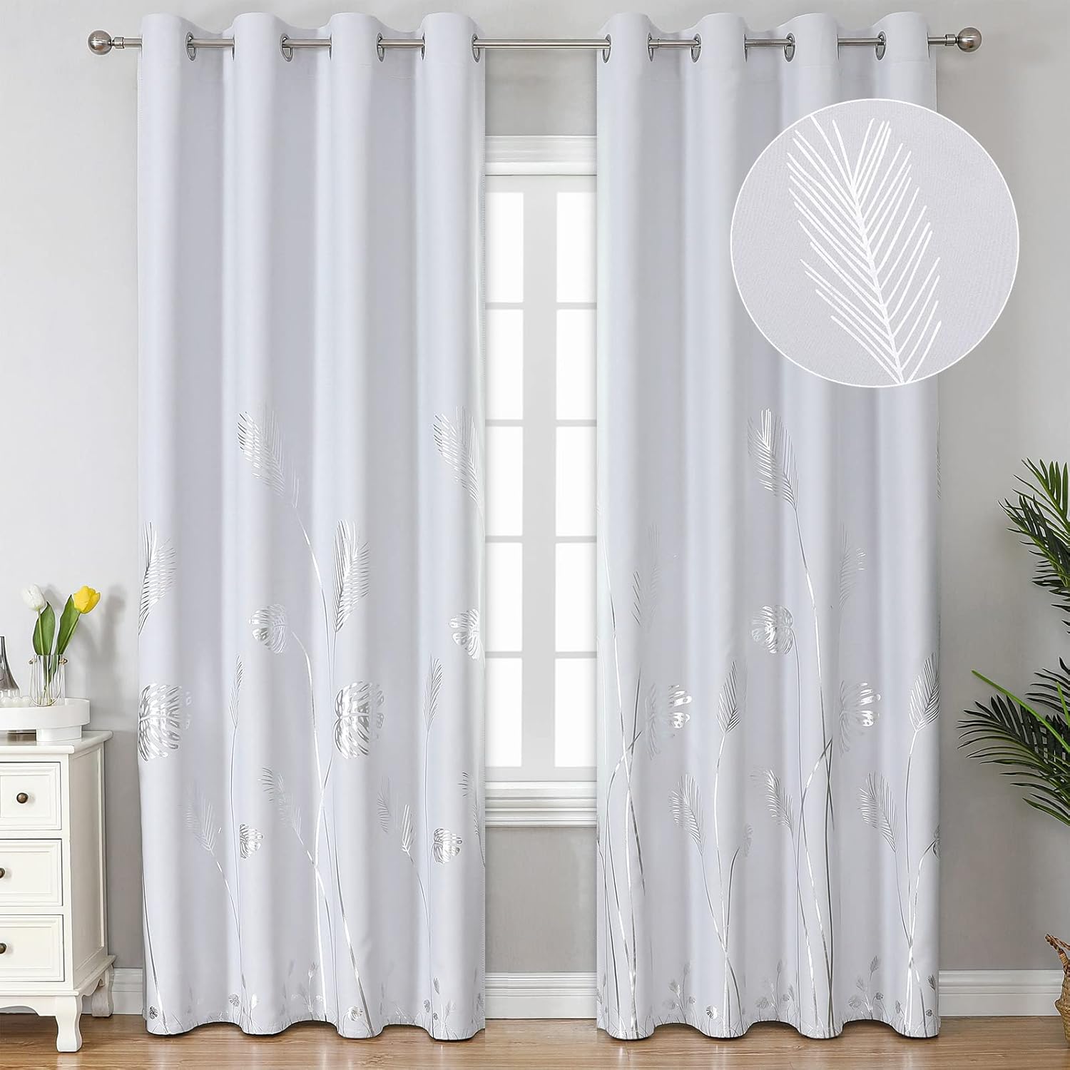 Estelar Textiler Greyish White Room Darkening Curtains for Home