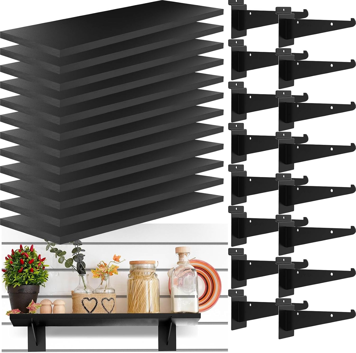 12 Pack Wooden Slatwall Shelf for Home Garage Organization