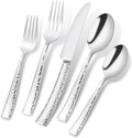 Flatware Silverware Set Hammered Mirror Polished Stainless Steel 20