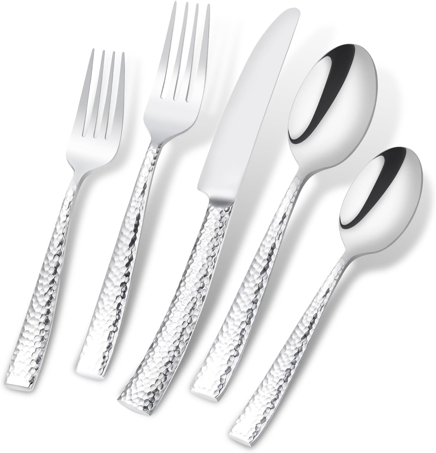 Flatware Silverware Set Hammered Mirror Polished 20 Piece Set