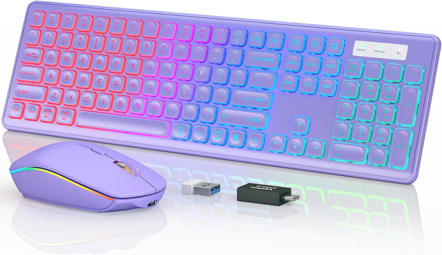 Rechargeable RGB Wireless Keyboard & Mouse Combo - Ergonomic & Silent for Mac, Windows, PC