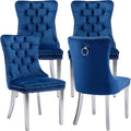 Blue Velvet Dining Chairs Set of 4 - Tufted Comfort for Dining Rooms