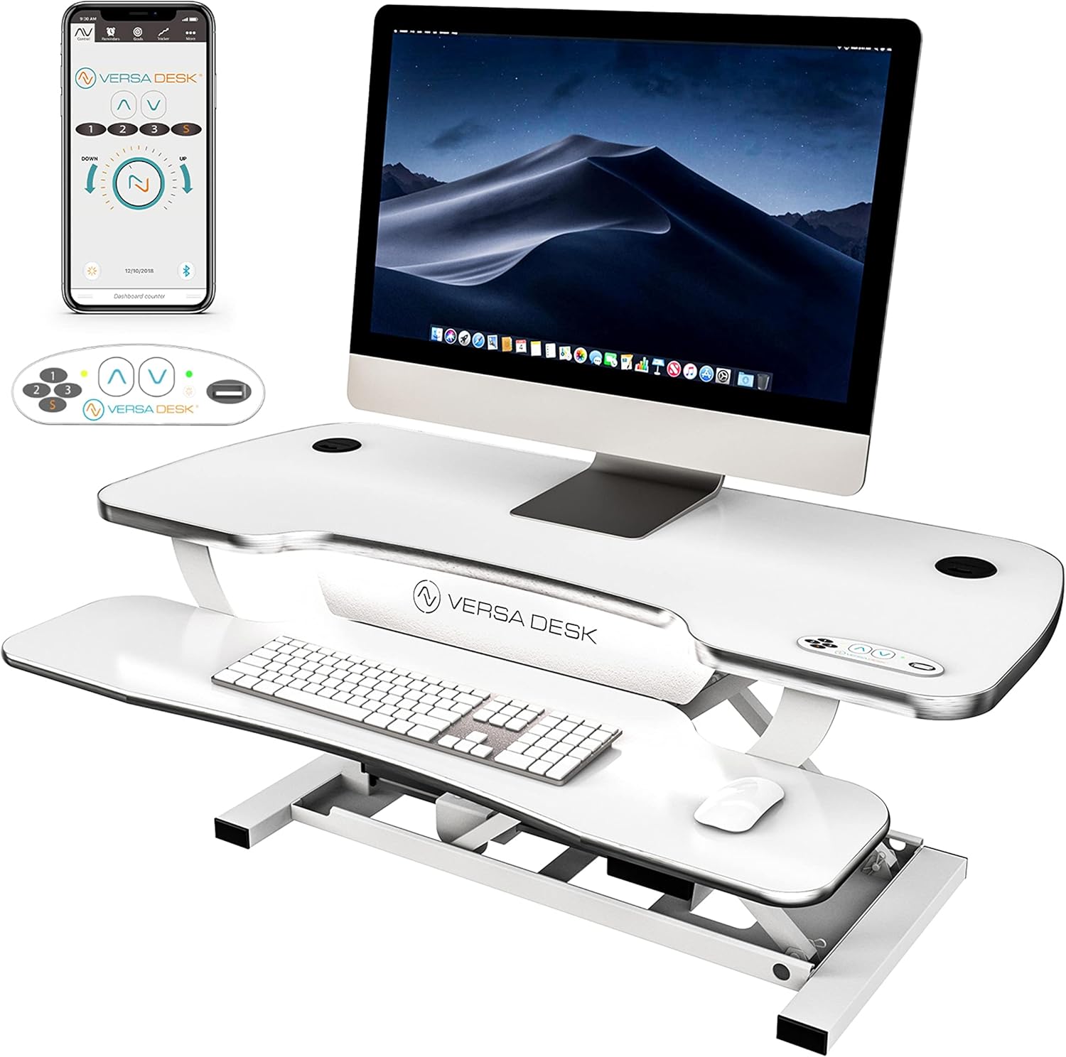 VERSADESK PowerPro Elite 40x24 Electric Standing Desk Converter - App Controlled, Fully Assembled, LED Lights