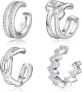 Sterling Silver Adjustable Ear Cuffs 4pc Set for Women - NonPiercing