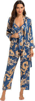 Escalier Women's Silk Satin Pajamas Set 3 Pcs Floral - Luxurious Silky