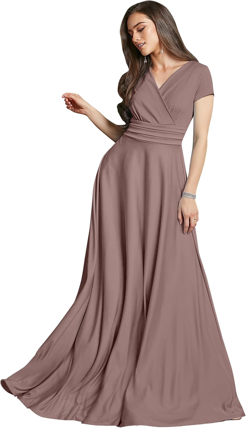 KOH KOH Womens Sexy Cap Short Sleeve V-Neck Flowy Gown