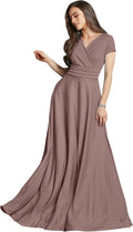 Womens Plus Size V-Neck Short Sleeve Flowy Maxi Dress - Elegant Fit