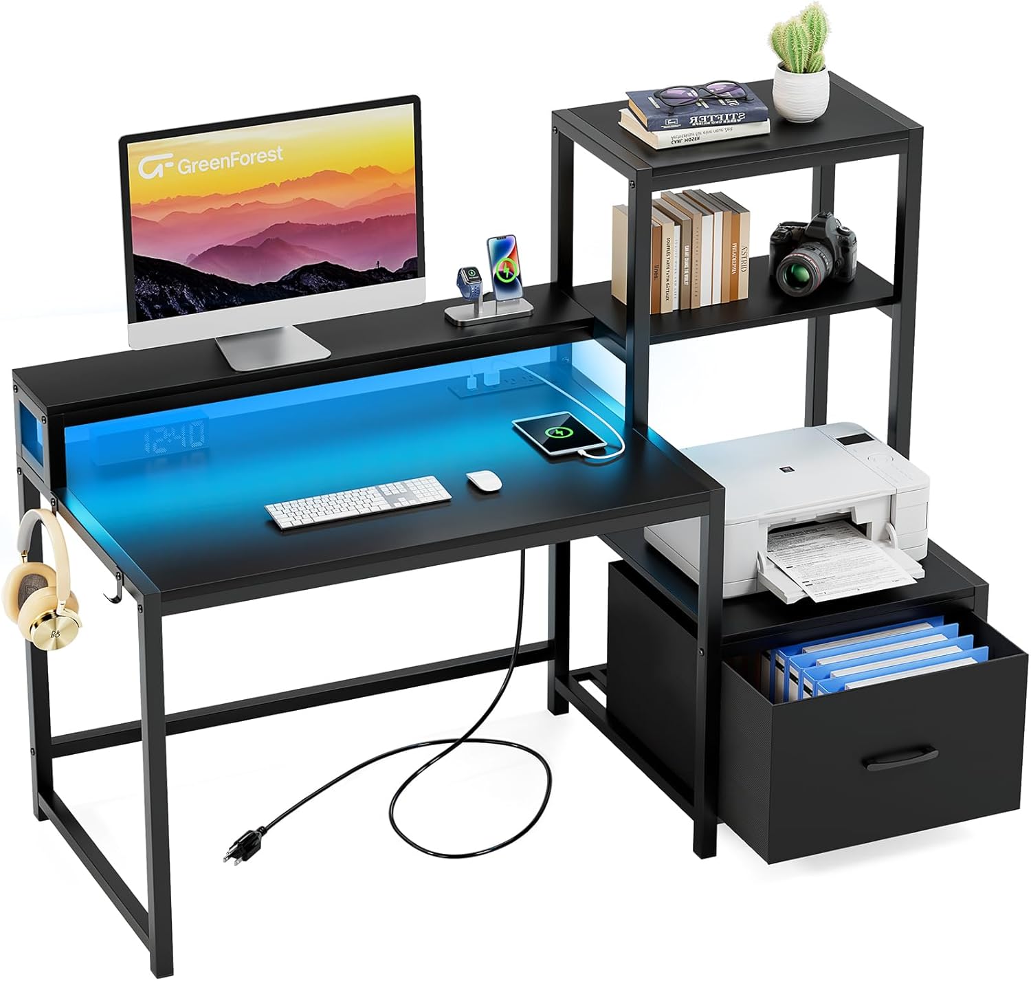 51 Gaming Desk with Drawers & LED Lights