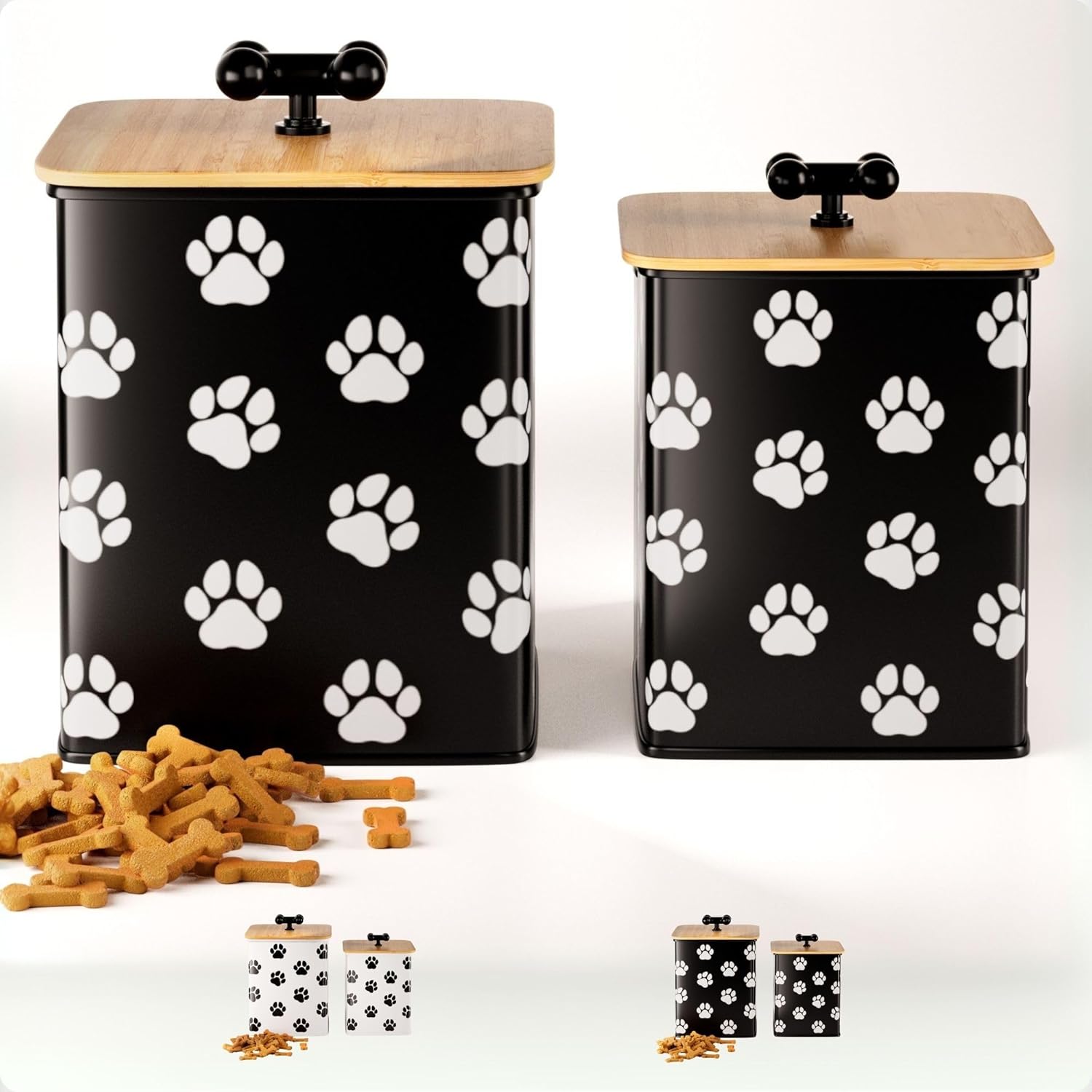Dog Treat Container Set of 2 with Airtight Bamboo Lids