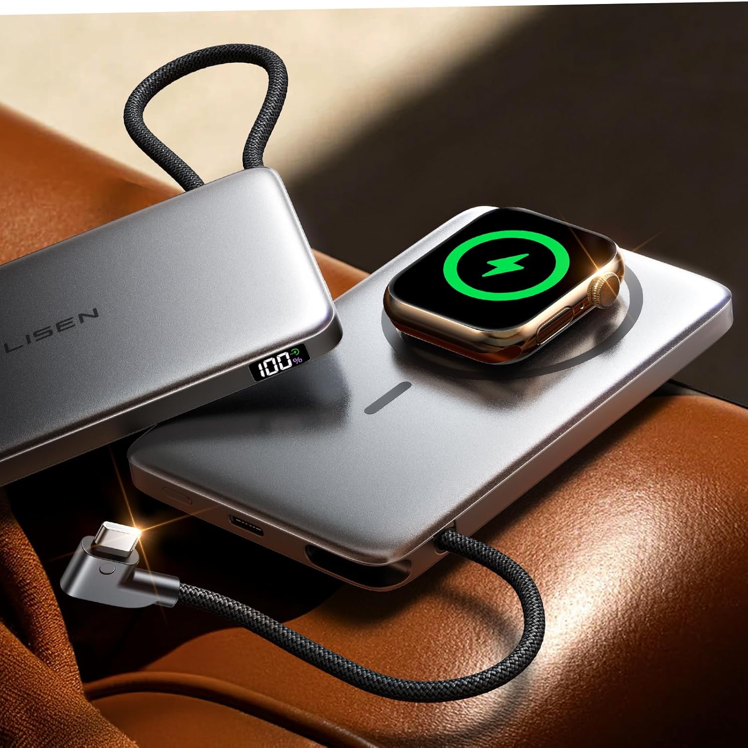 LISEN Ultra Slim MagSafe Power Bank for iPhone and Apple Watch