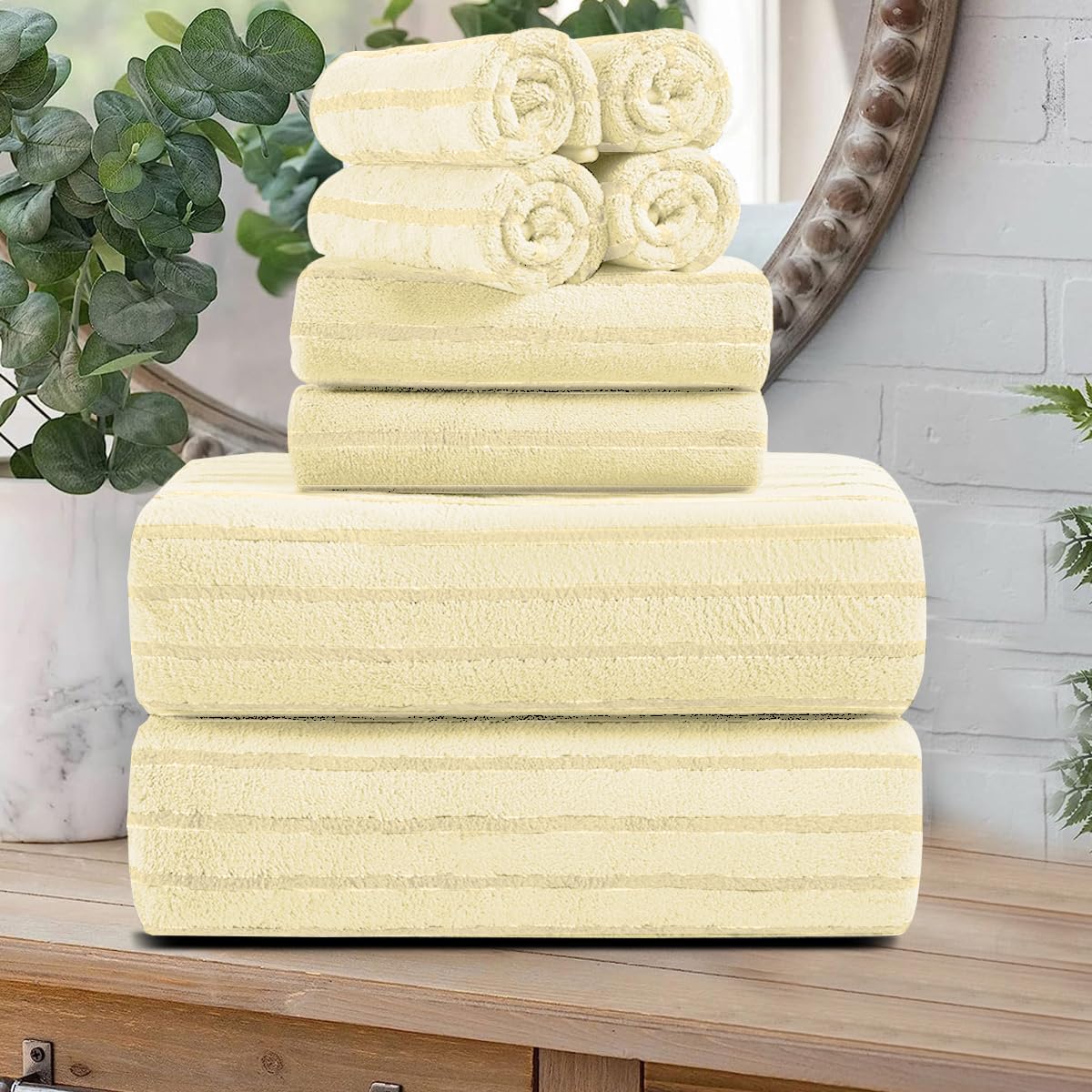 Oversize Bath Towel Set with Cabana Stripes for Spa and Gym