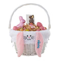 White Wicker Easter Basket with Personalized Bunny Liner - Pink Ears