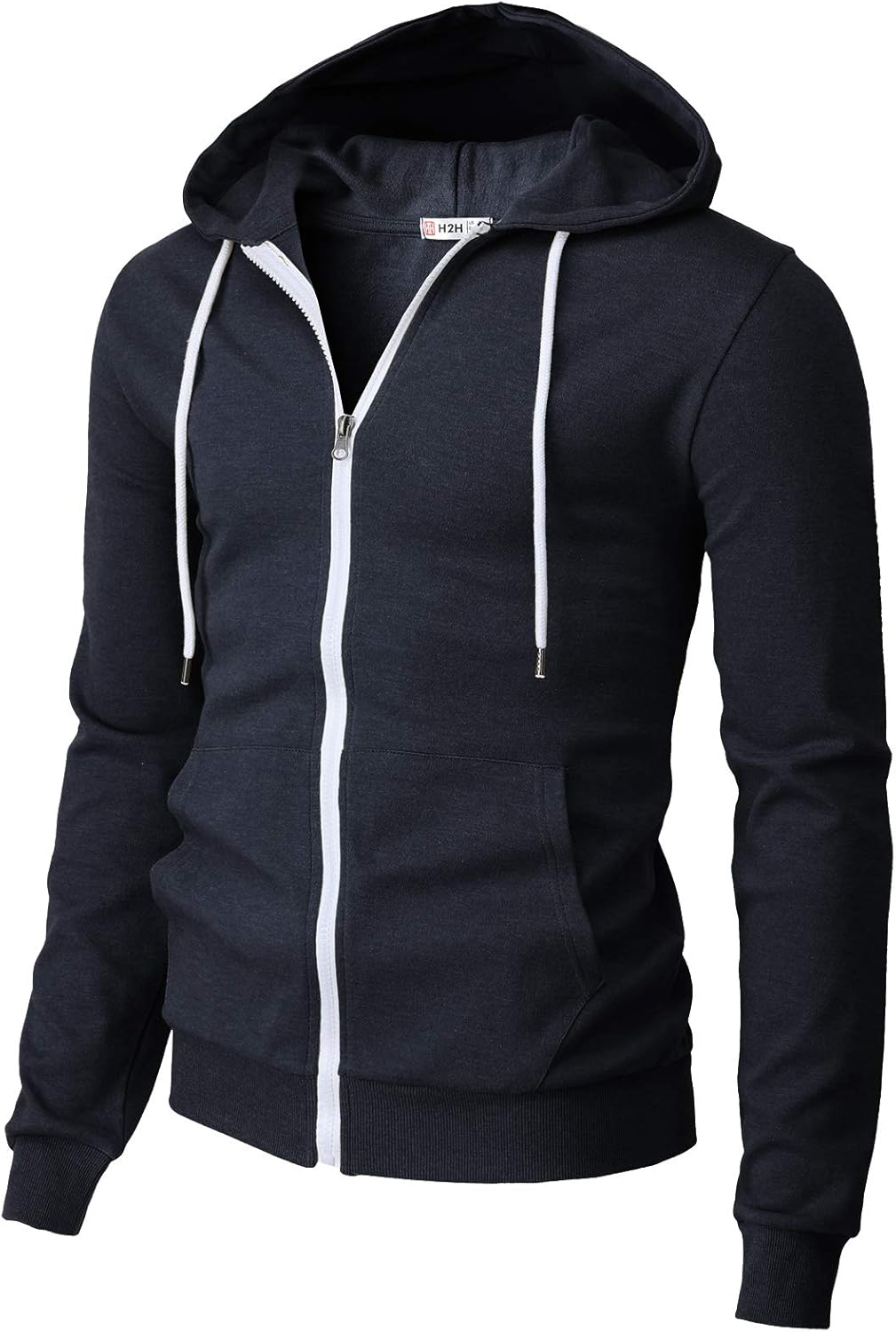 H2H Men's Lightweight Zip Up Hoodie Slim Fit