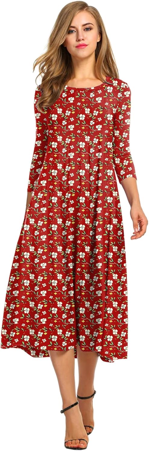 HOTOUCH Women's 3/4 Sleeve A-line Midi Long Dress for Every Occasion