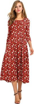 HOTOUCH Women's 3/4 Sleeve A-line and Flare Midi Dress - Elegant