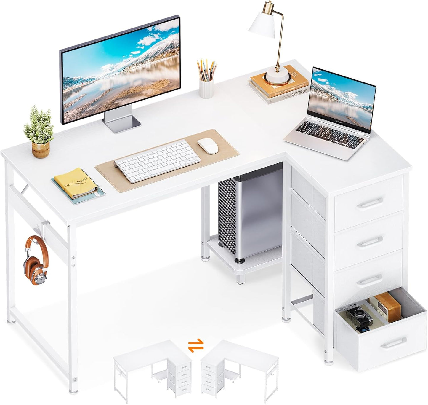 Casaottima L Shaped Desk with 4 Drawers for Home Office