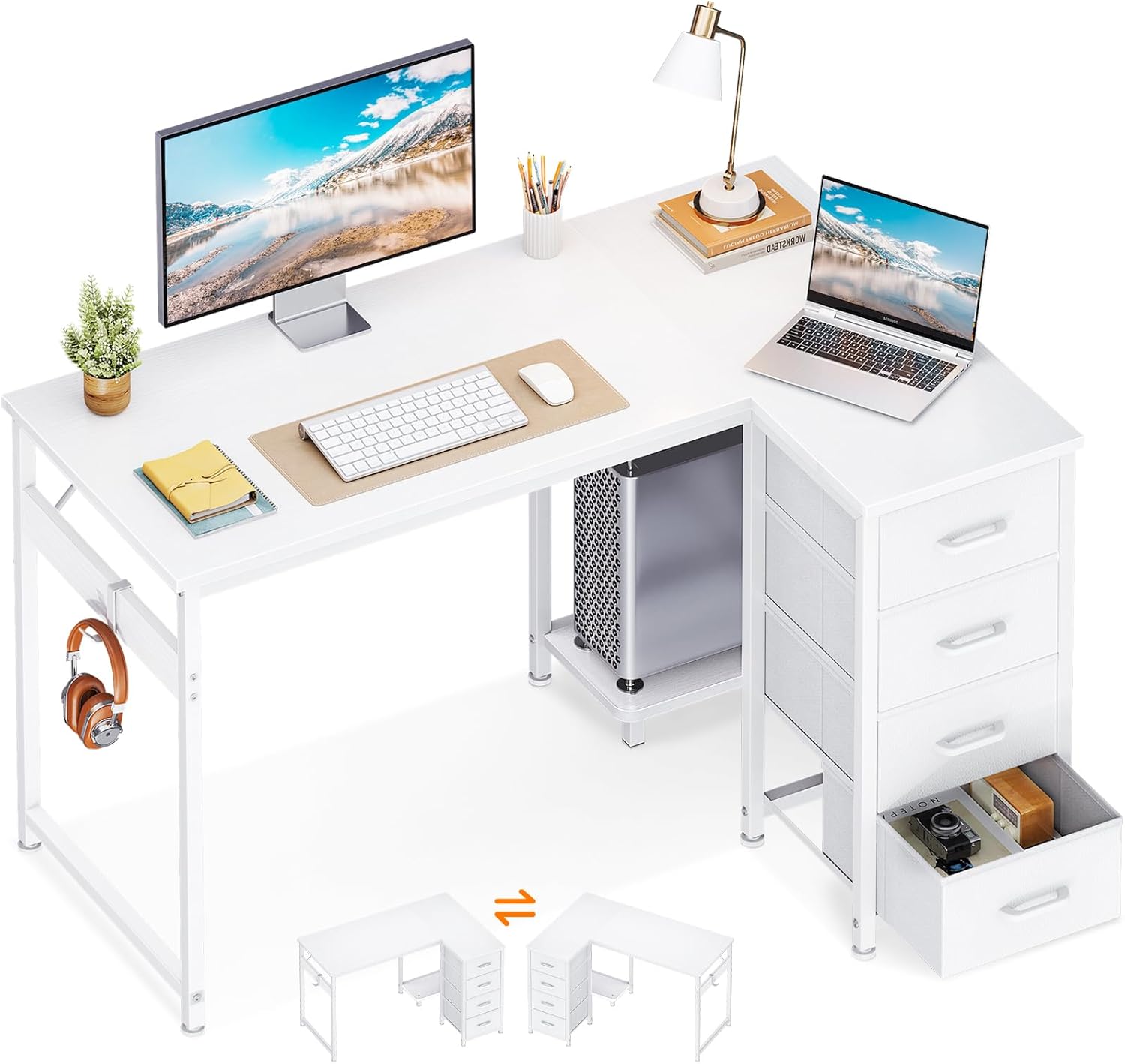 Casaottima L Shaped Desk with 4 Drawers for Home Office