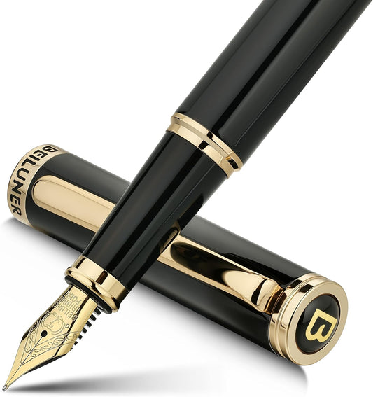BEILUNER Black Fountain Pen with 24K Gold Accents for Luxury Writing
